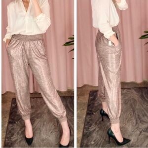 ANTHROPOLOGIE Metallic Rose Gold Elastic Waist High Rise Joggers Size M
